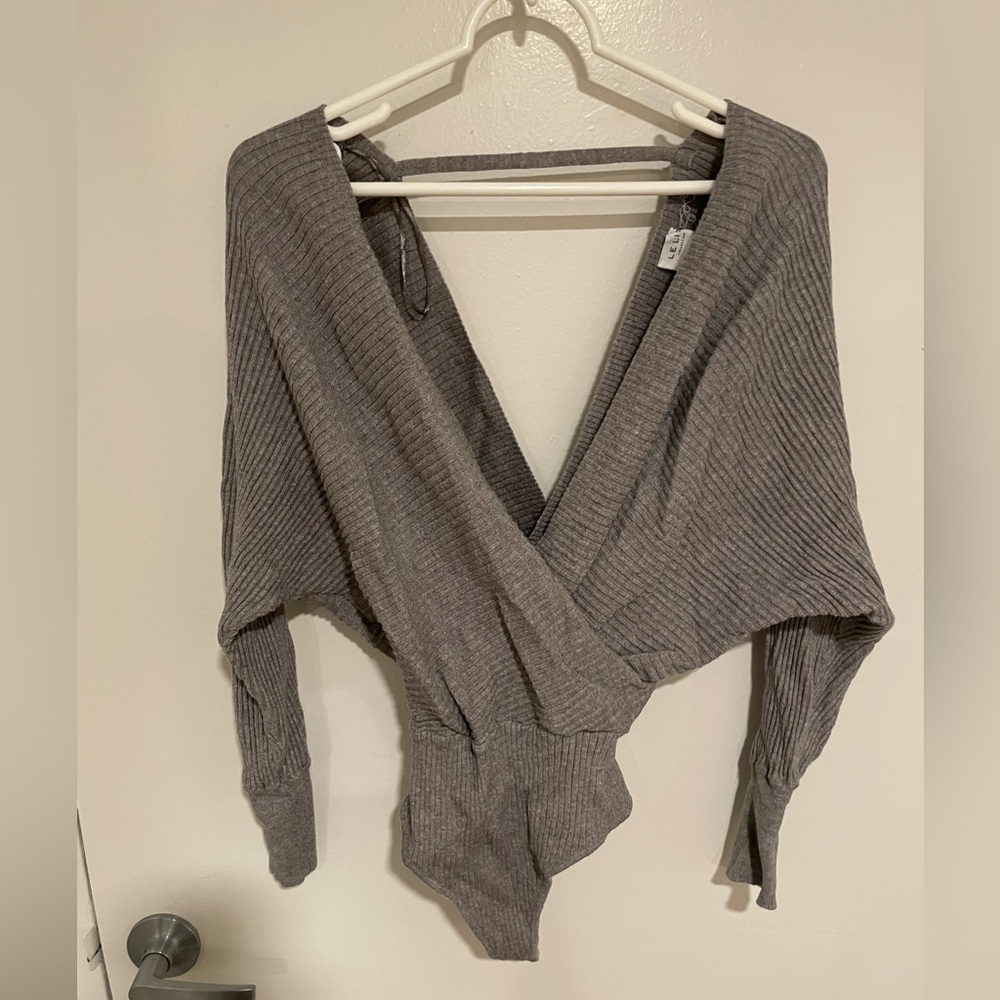 Deep v neck grey body suit